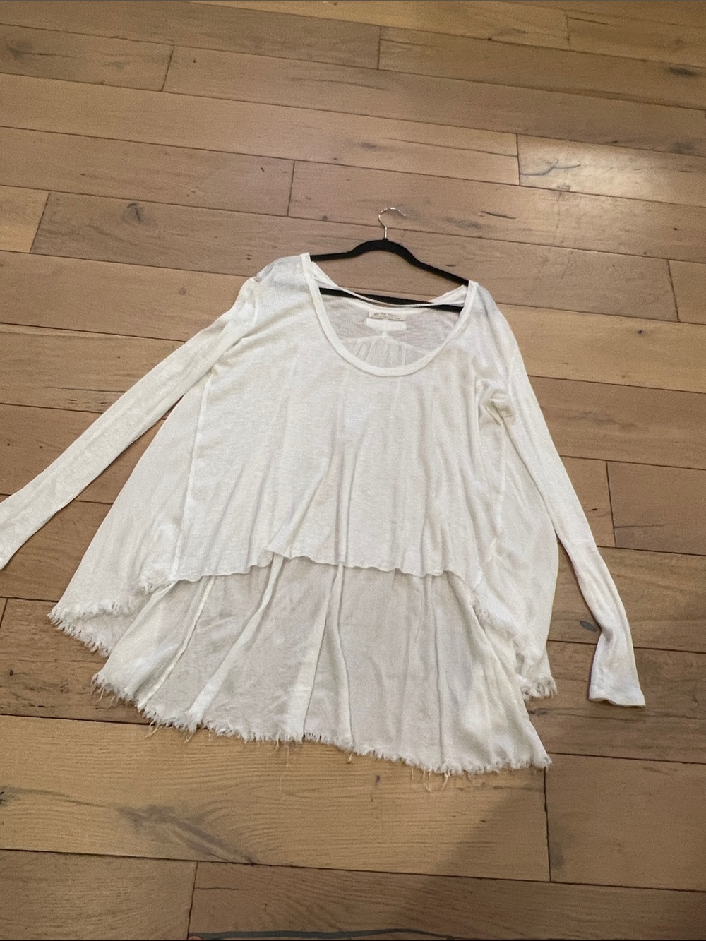Free People White Layered Raw-Hem Long Sleeve Top - Picture 4 of 5